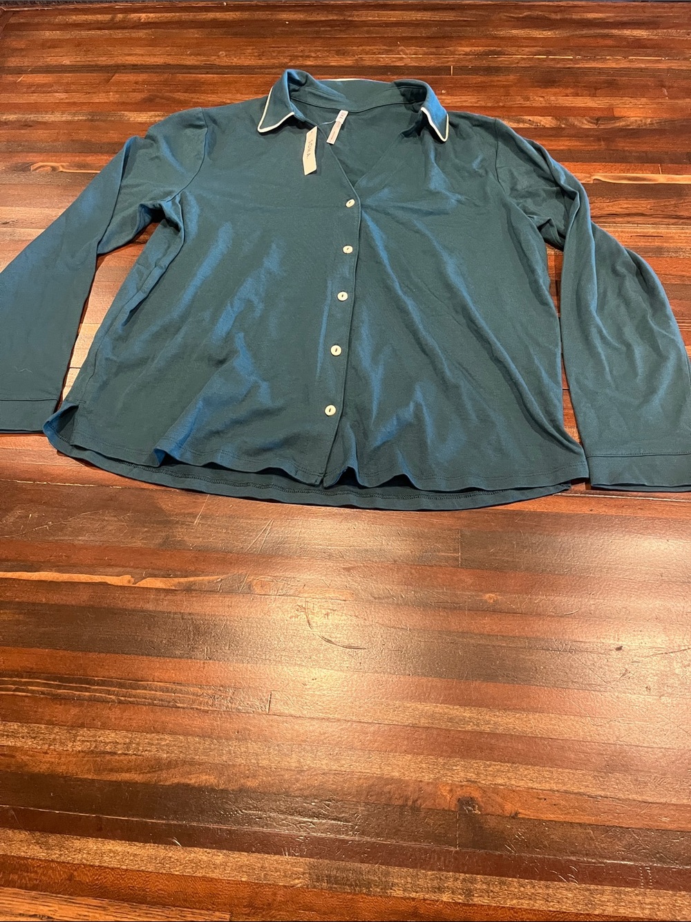 Soma Teal Long-Sleeve Button-Down Shirt with Contrast Collar pajama